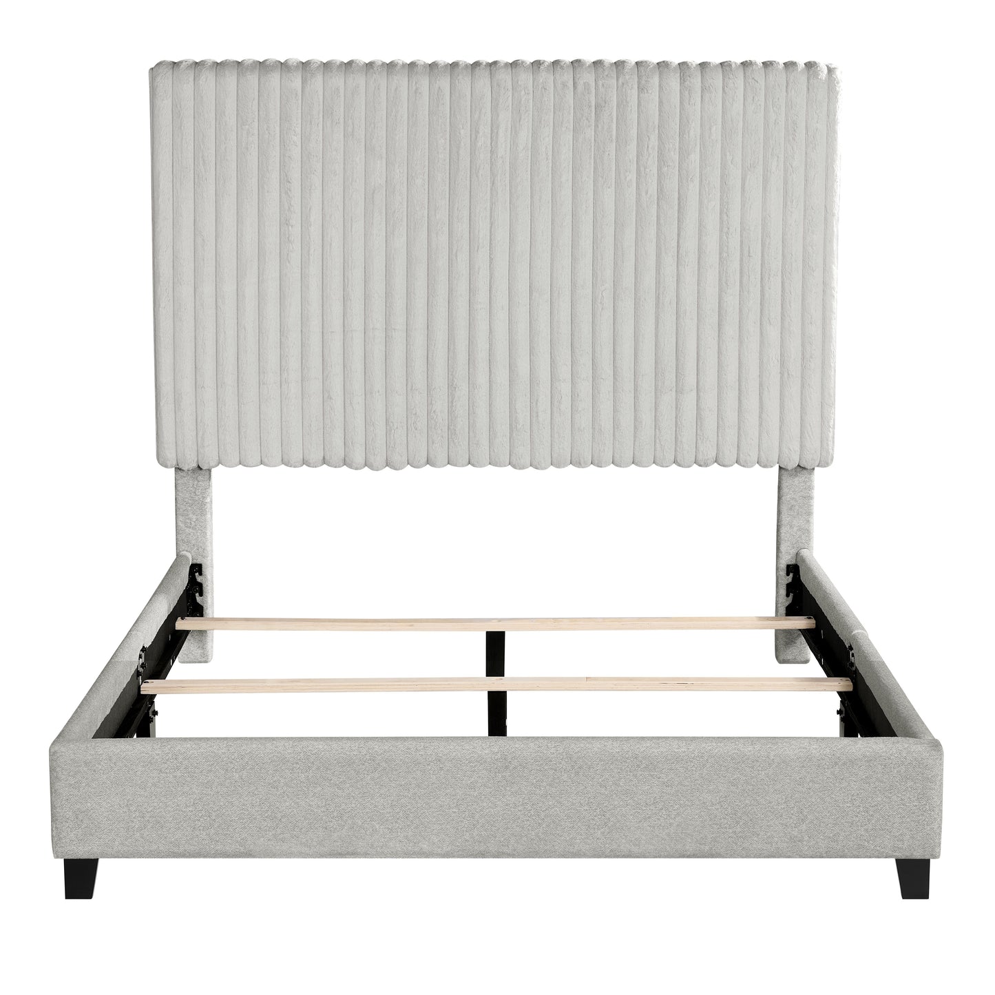 Queen Size Minky Stone Upholstered Platform Bed