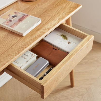 Computer Study, Work Desk Dressing Table Slim With Drawer - Oak Natural