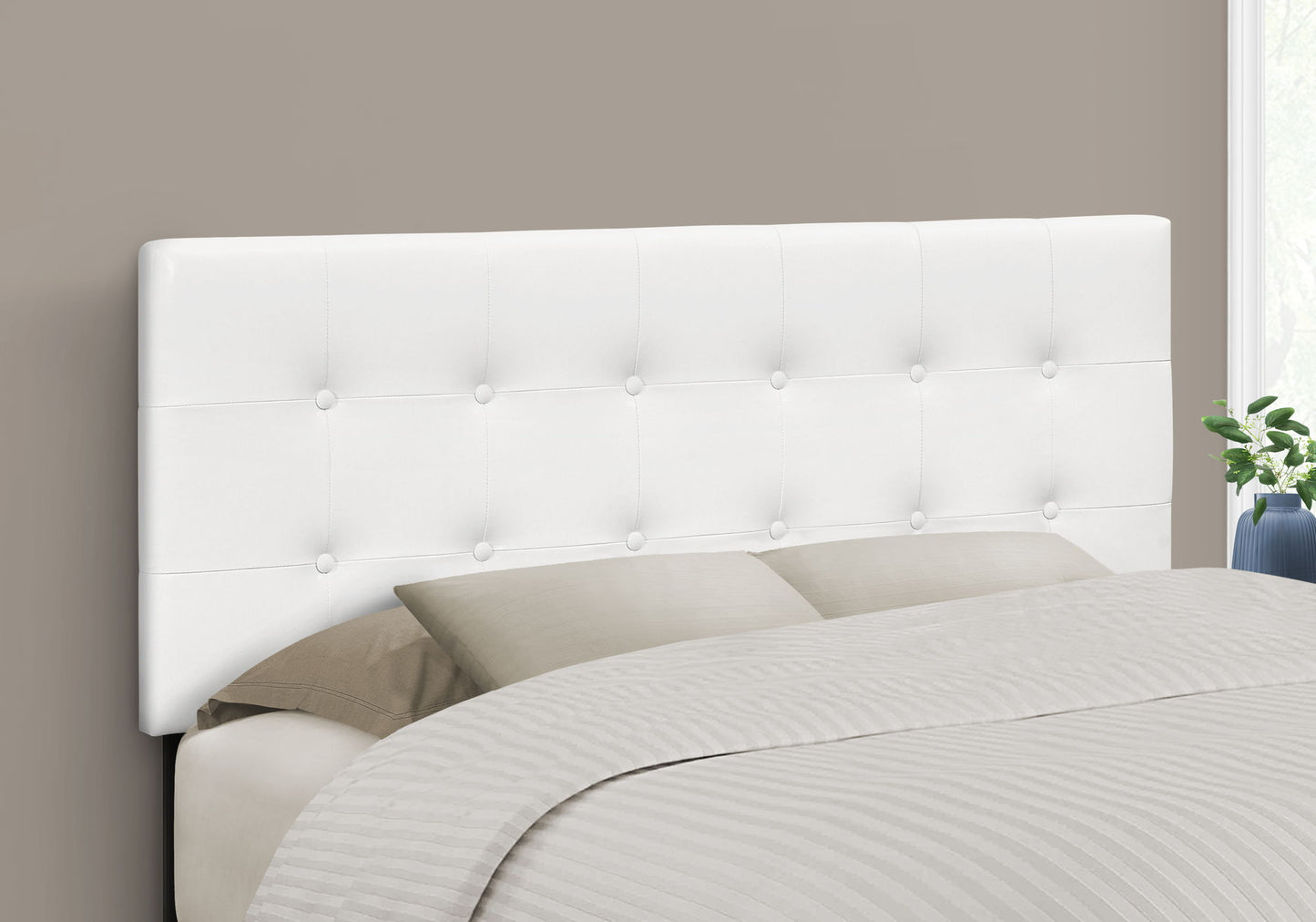 Full Size Headboard Only Upholstered Leather Look - White