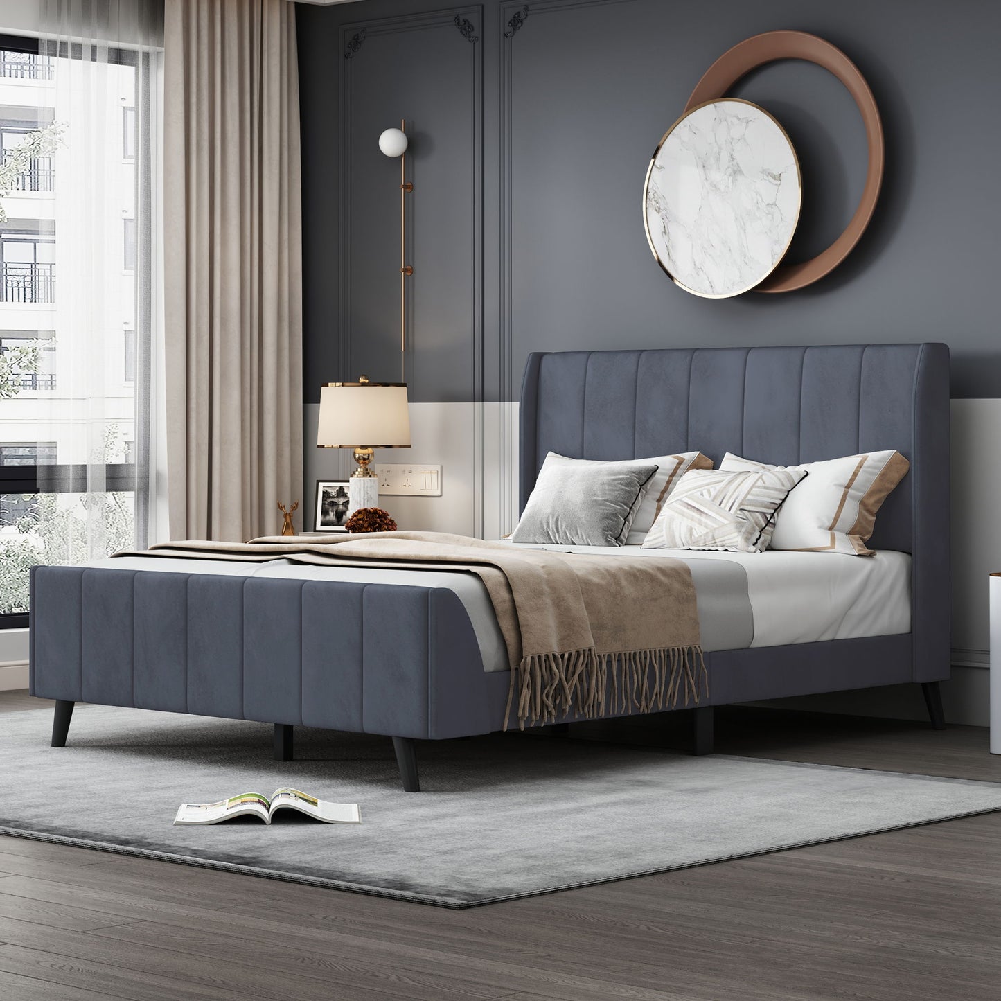 Upholstered Platform Bed, Velvet