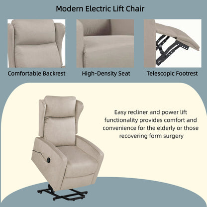 Power Lift Recliner Chair, Adjustable Modern Lift Chair, Lift Recliner Sofa For Back, Lumbar, Legs Support, Classic Power Recliner Chair With Remote Control, Side Pocket - Light Gray