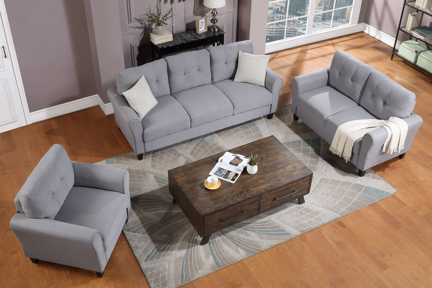 Modern Living Room Sofa Set Linen Upholstered Couch Furniture For Home Office