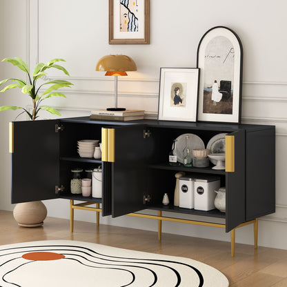 Modern Elegant 4 Door Sideboard Gold Metal Handle Buffet Cabinet For Dining Room, Living Room, Bedroom, Hallway