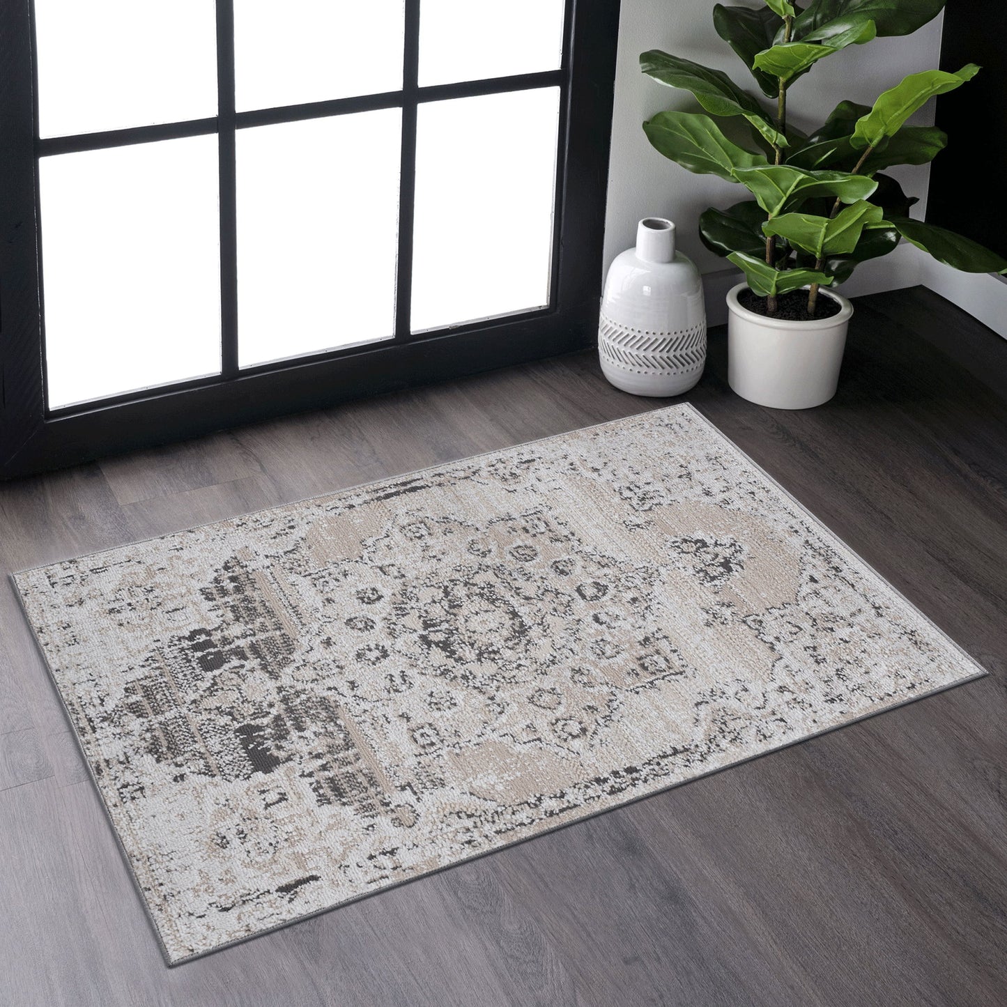 Payas - 2' x 3' Medallion Non-Shedding Stylish And Stain Resistant Area Rug - Cream / Beige