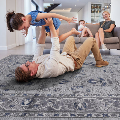 Oriental Non-Shedding Living Room Bedroom Dining Home Office Stylish And Stain Resistant Area Rug - Gray / Blue