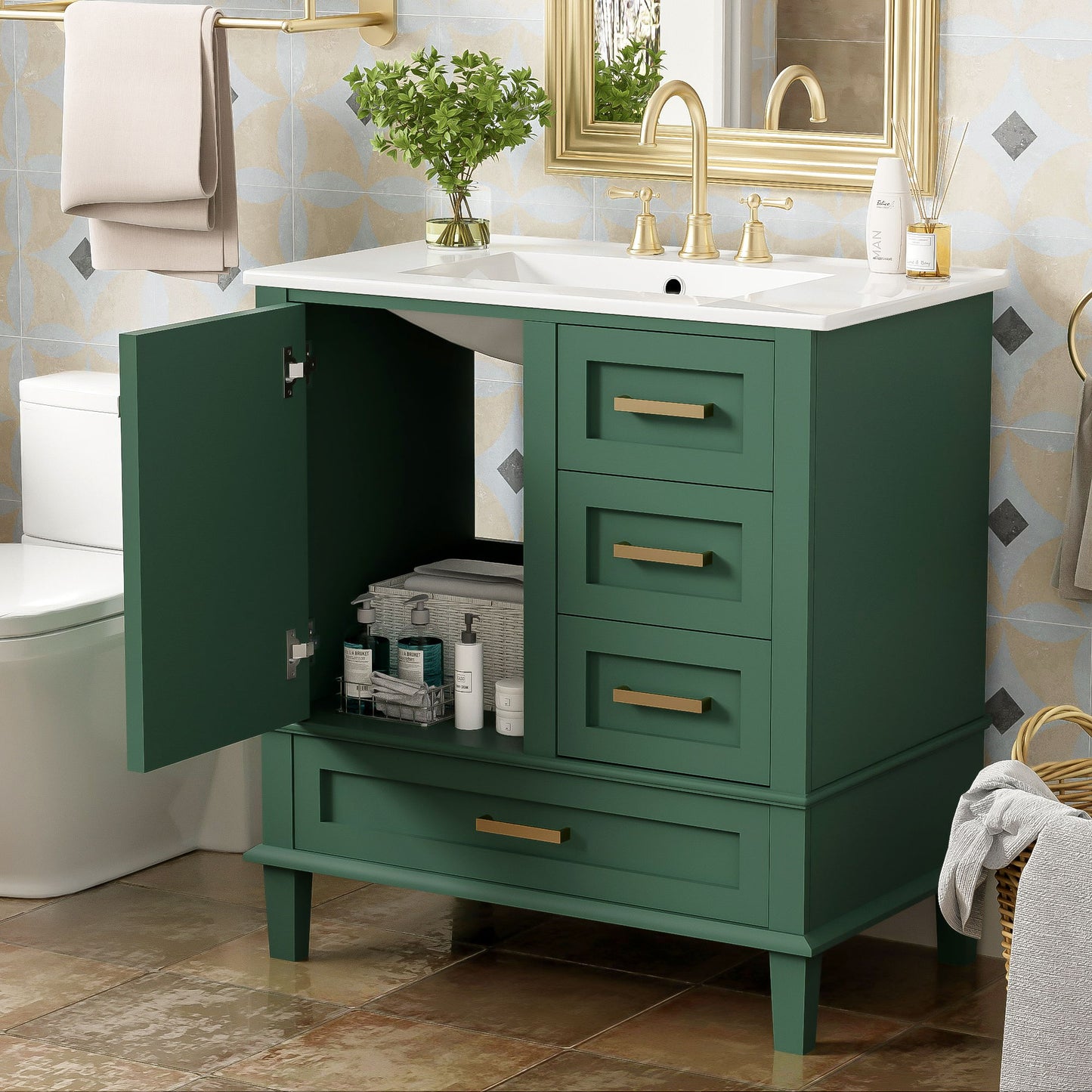 Bathroom Vanity, Modern Bathroom Cabinet With Sink Combo Set, Bathroom Storage Cabinet With A Soft Closing Door And 3 Drawers, Solid Wood Frame