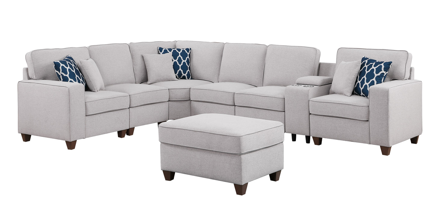 Sam - Sectional Sofa With Ottoman - Light Gray