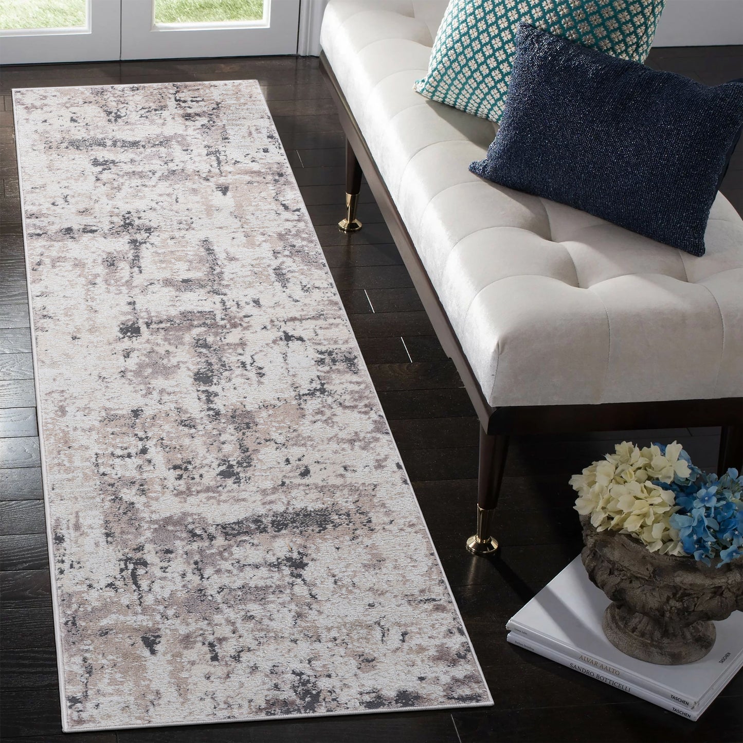 2' x 8' Abstract Non-Shedding Stylish And Stain Resistant Area Rug - Cream / Brown