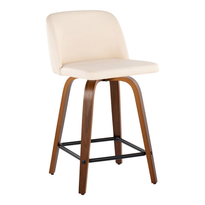 Toriano - Mid Century Modern Fixed Height Counter Stool With Swivel With Square Footrest (Set of 2)