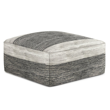 Mathis - Square Woven Outdoor / Indoor Pouf - Gray / White