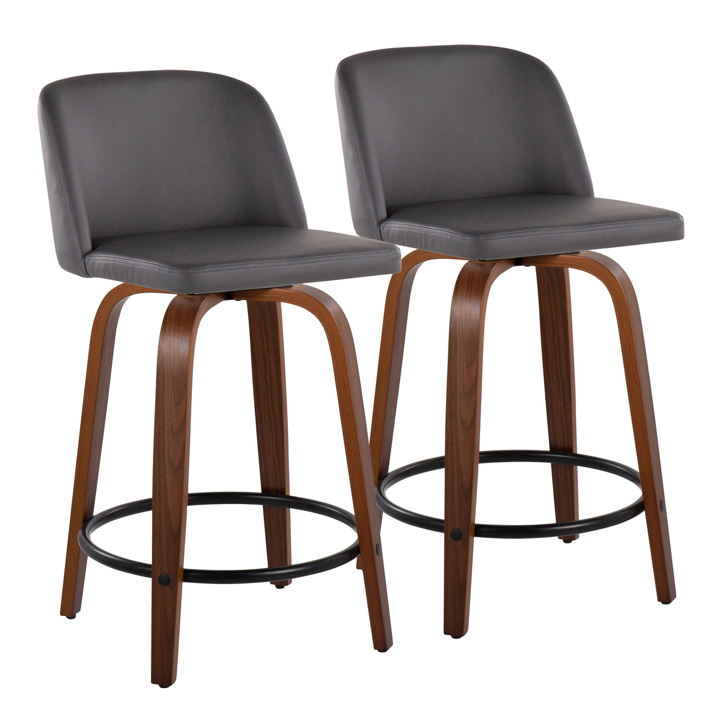 Toriano - Mid Century Modern, Fixed Height Counter Stool & Swivel And Round Footrest (Set of 2)