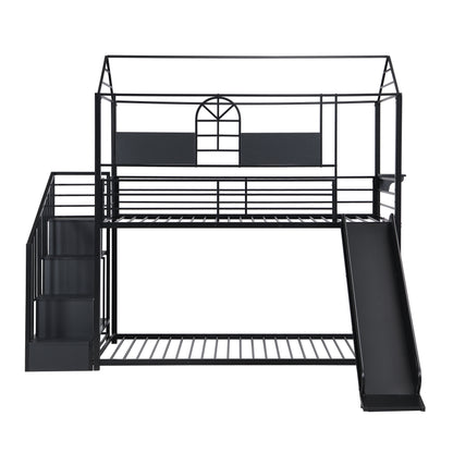 Twin Over Twin Metal Bunk Bed With Slide And Steps