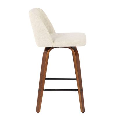 Toriano - Mid-Century Modern Counter Stool, Square Footrest (Set of 2) - Walnut / Cream