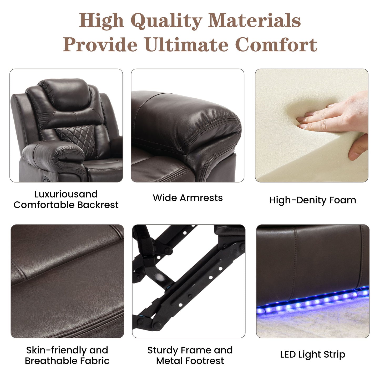 Home Theater Seating Manual Recliner Chair With Led Light Strip For Living Room