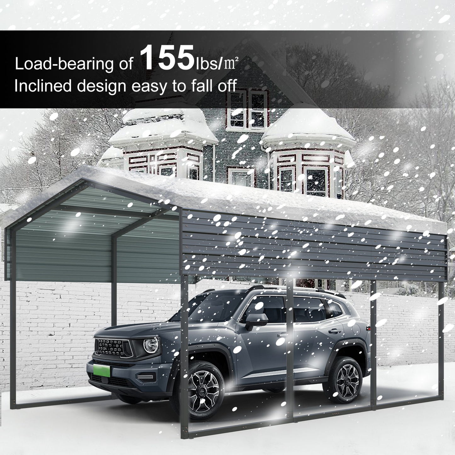 10 X 15 Ft Carport, Outdoor Carport, Heavy Duty Carport Canopy With Galvanized Steel Roof And Frame, Metal Carport Large Garage For Driveway Car, Truck - Charcoal