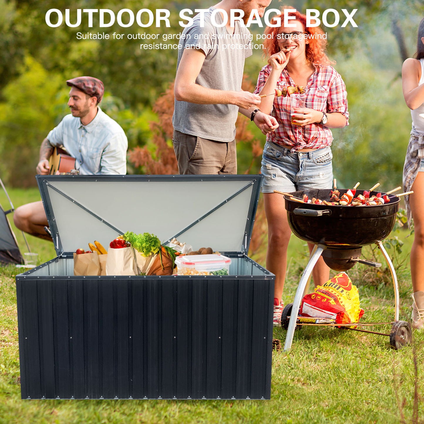 Metal Storage Box Store Large Out Door Use - Black