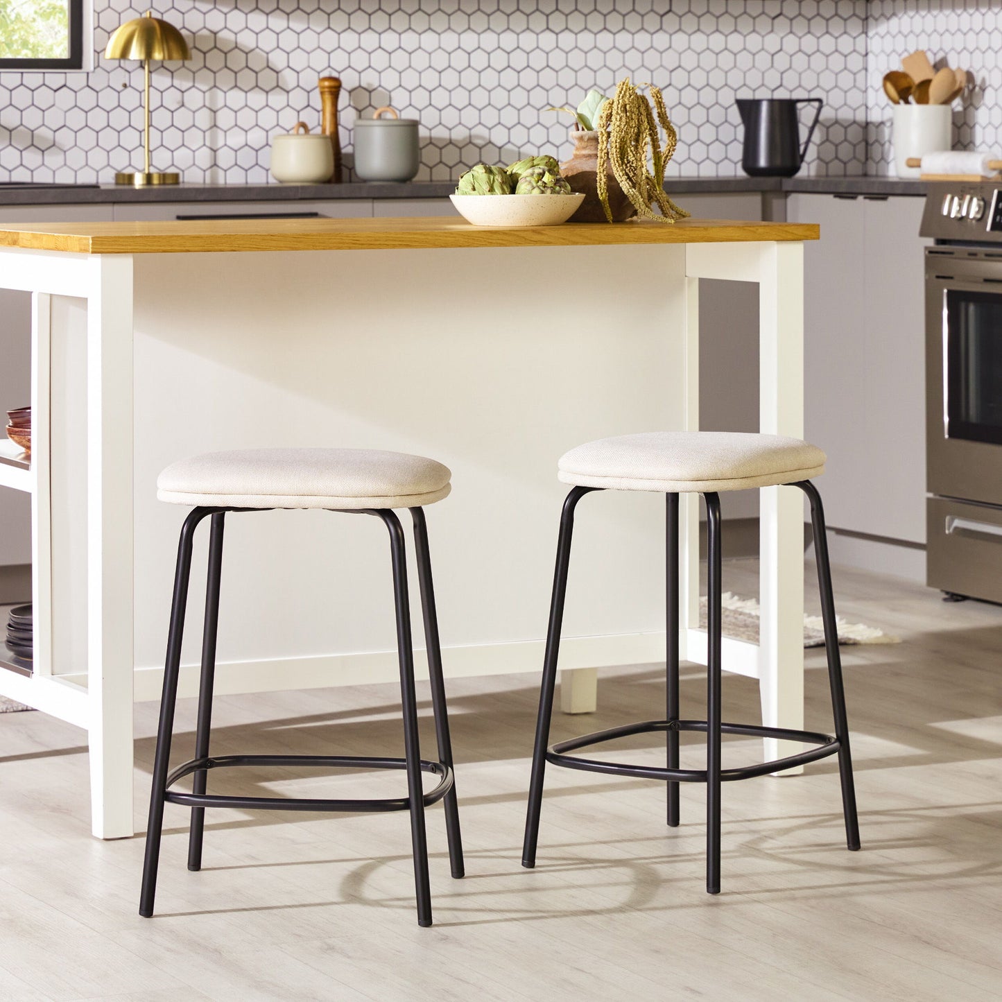 Modern Simple Counter Stool With Upholstered Seat (Set of 2)