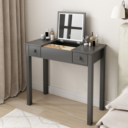 Vanity Table With LED Lights, Flip-Top Mirror And 2 Drawers, Jewelry Storage