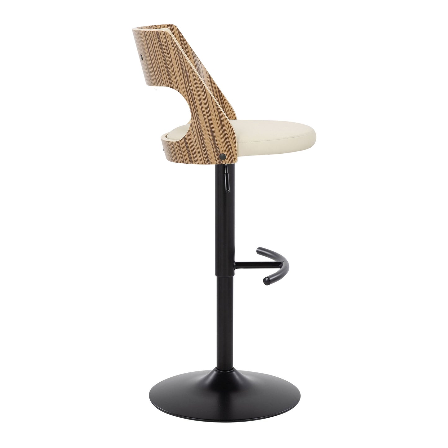 Cecina - Contemporary Adjustable Barstool With Swivel With Rounded T Footrest (Set of 2) - Black / Zebra / Cream