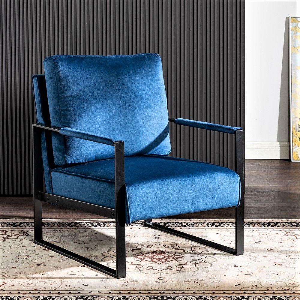 Classic Mid Century Modern Accent Chair With Durable Square Metal Frame, Armchair