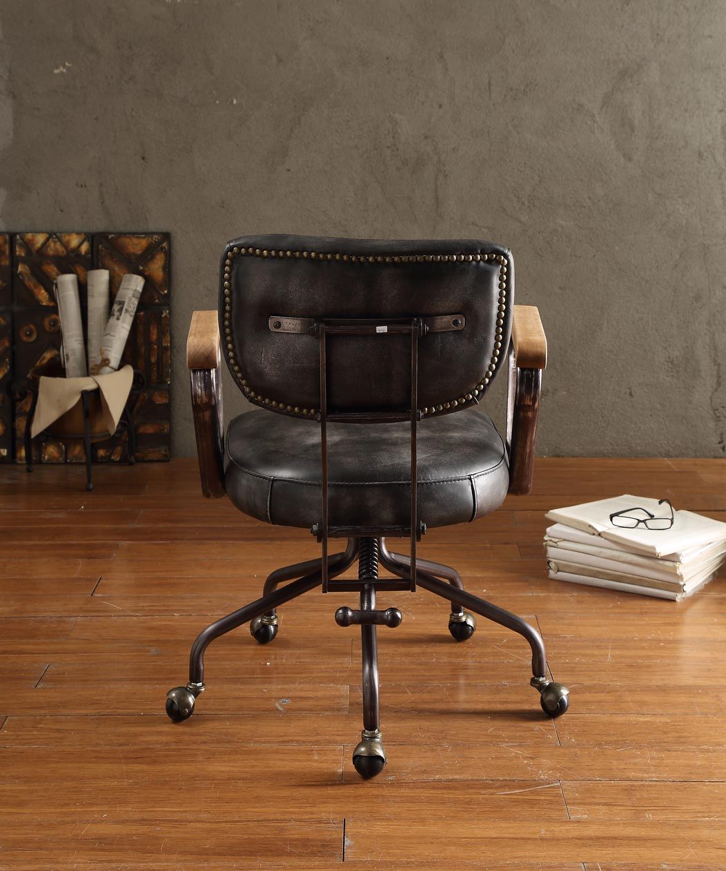 Hallie - Top Grain Leather Office Chair - Vintage Black