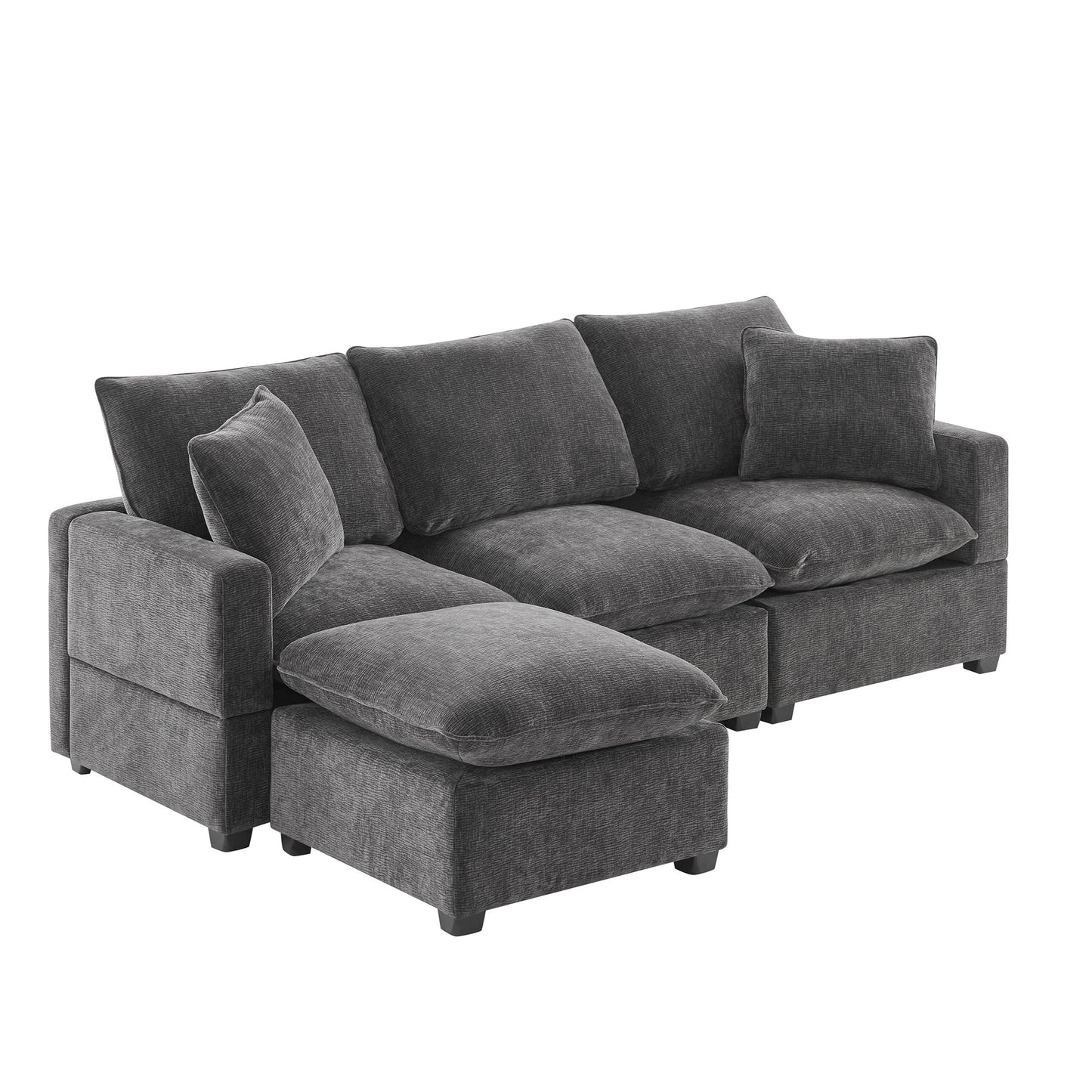 Modern Modular Sofa, 4 Seat Chenille Sectional Couch Set With 2 Pillows Included, Freely Combinable Indoor Funiture For Living Room