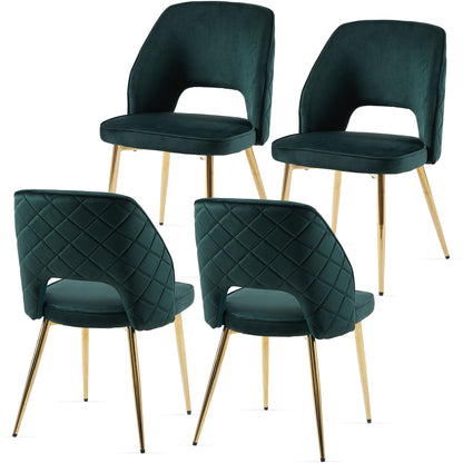 Velvet Dining Chairs With Metal Legs And Hollow Back Upholstered Dining Chairs