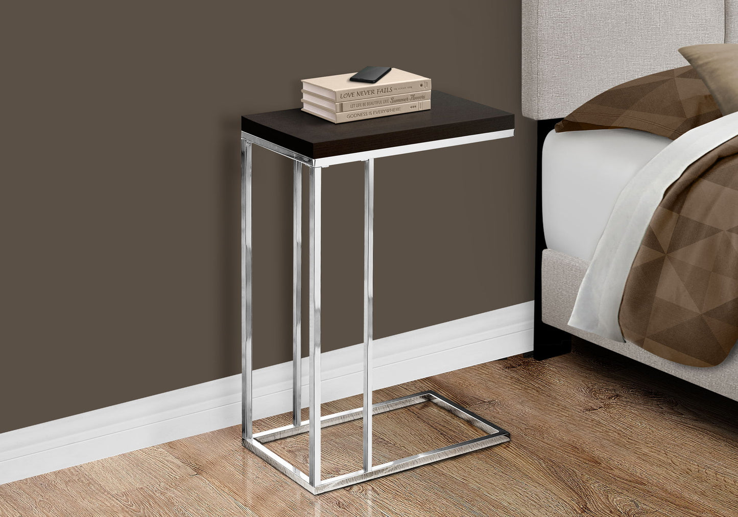 Accent Table, C - Shaped, Tempered Glass, Stylish Design Contemporary & Modern