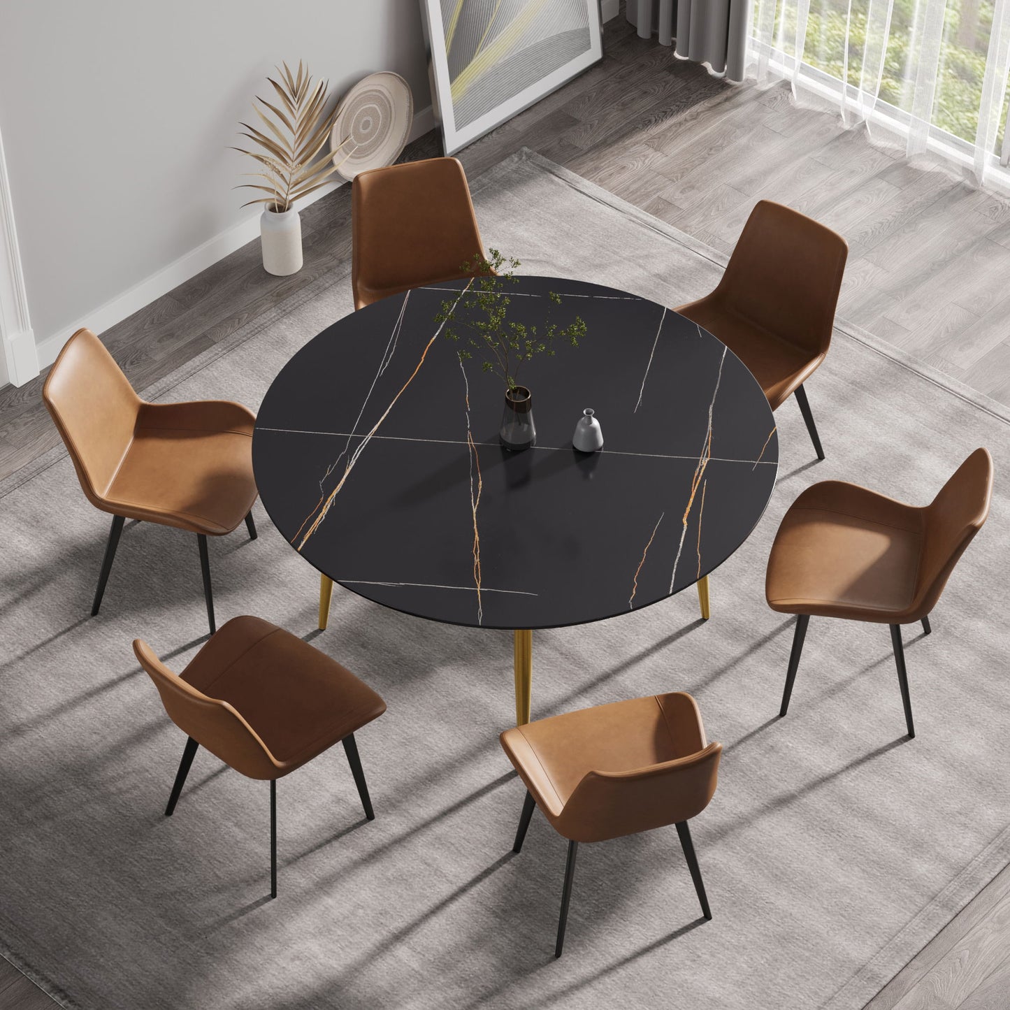 Modern Man-Made Stone Round Dining Table-Position For 6 People