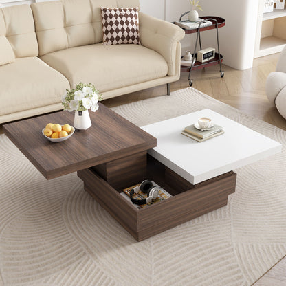 Rotatable Top Coffee Table, Modern Square Coffee Table With Wood Grain Design, 1 Hidden Storage Space For Living Room