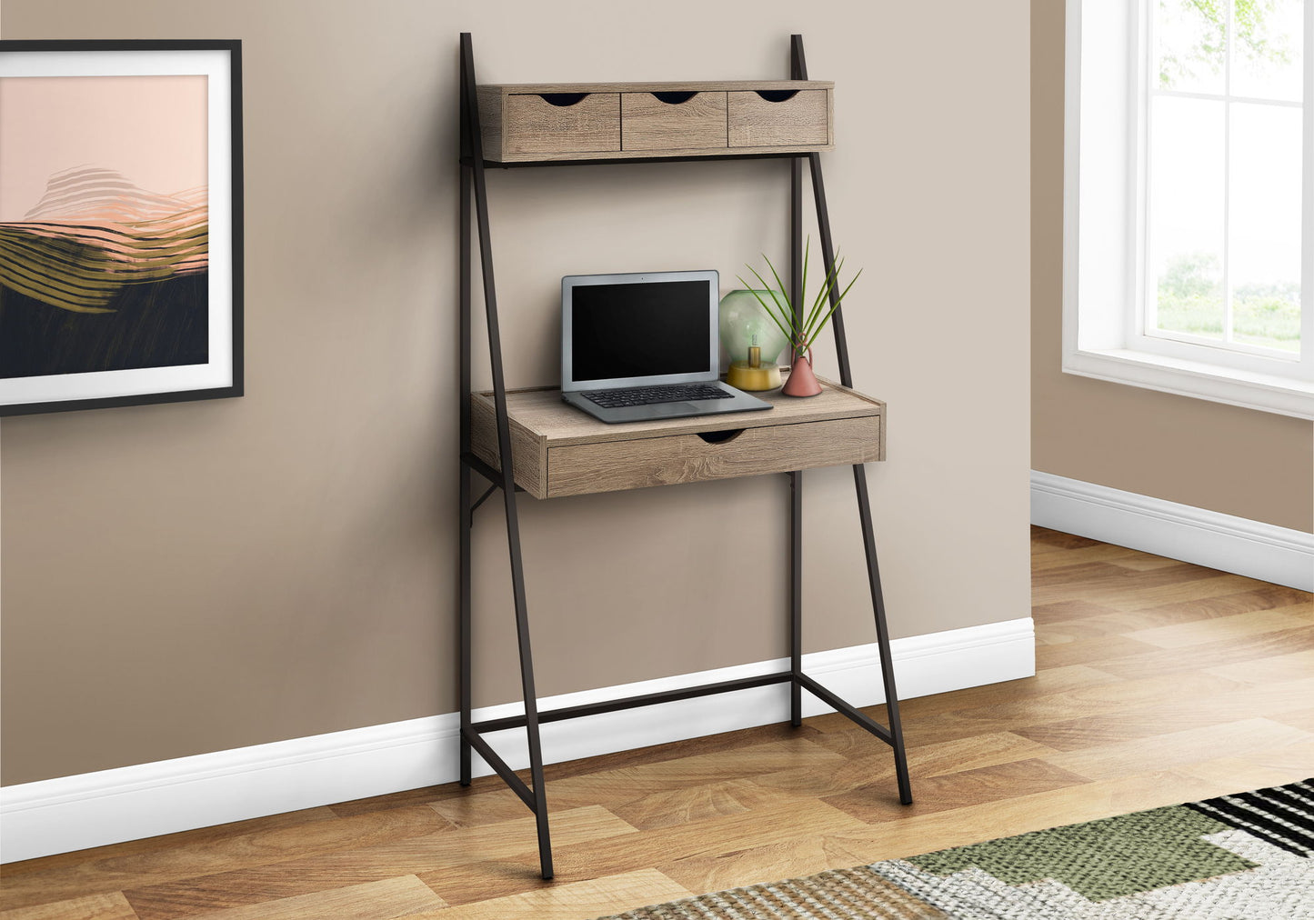 Computer Desk For Home Office, Laptop, Leaning, Storage Drawers, Contemporary & Modern