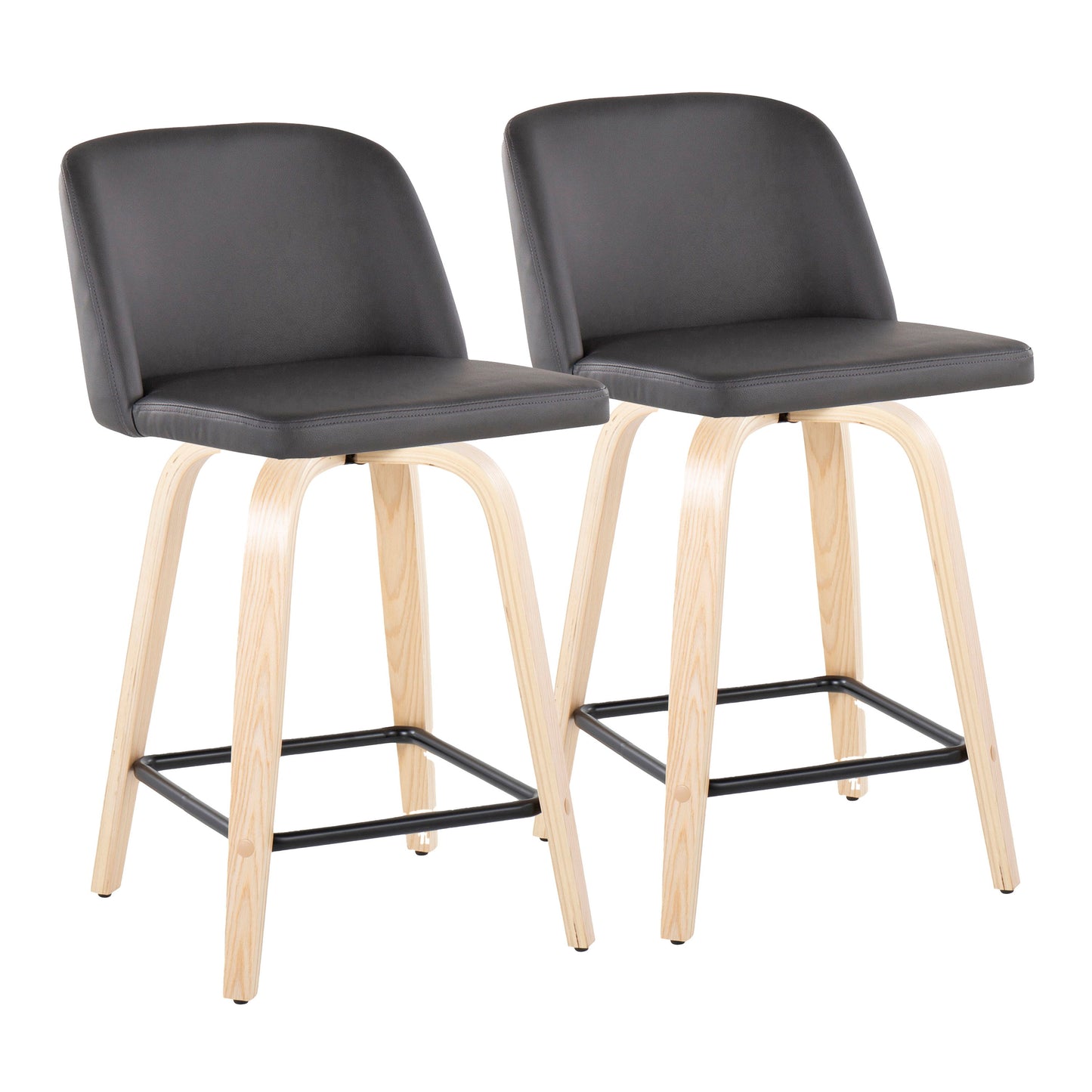 Toriano - Contemporary Modern Design Fixed Height Counter Stool With Swivel With Square Footrest (Set of 2)