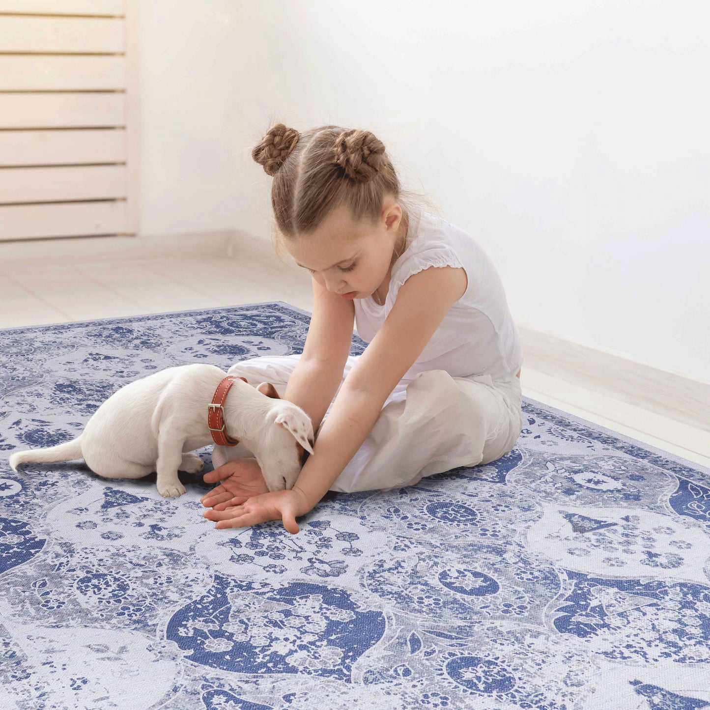 3' x 5' Area Rug, Washable, Low-Pile, Non-Slip, Non-Shedding, Foldable, Kid & Pet Friendly - Blue