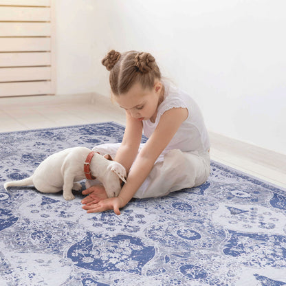 3' x 5' Area Rug, Washable, Low-Pile, Non-Slip, Non-Shedding, Foldable, Kid & Pet Friendly - Blue