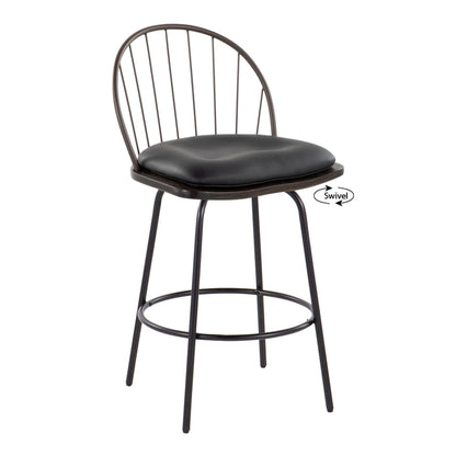 Riley - Claire Farmhouse Fixed Height Counter Stool With Swivel With Round Footrest (Set of 2)