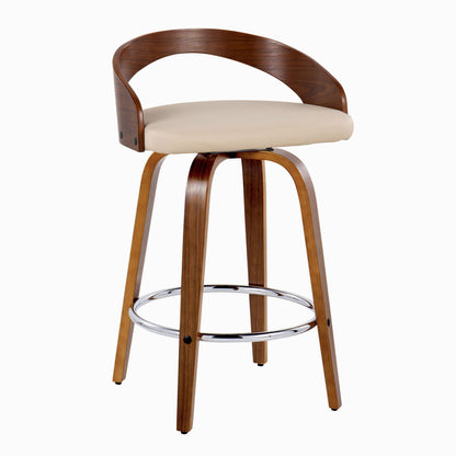 Grotto - Mid Century Modern Elegant Fixed Height Counter Stool With Swivel With Round Footrest (Set of 2)