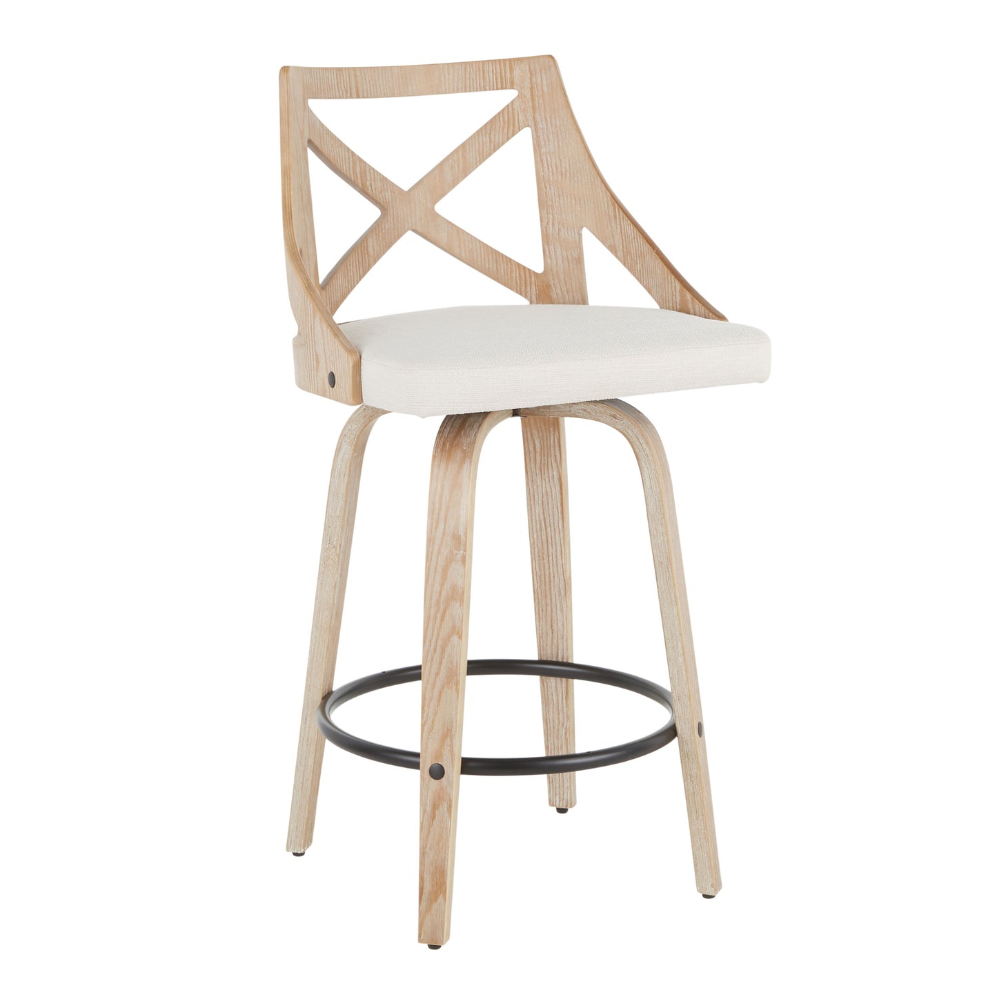 Charlotte - Farmhouse Fixed Height Counter Stool With Swivel (Set of 2) - White Washed / Cream