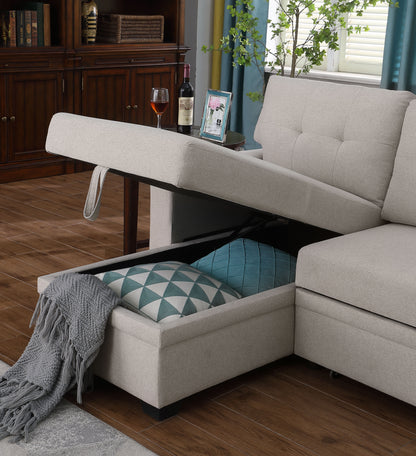 Upholstered Pull Out Sectional Sofa With Chaise