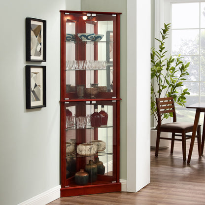 Corner Curio Dispaly Cabinet With Lights, Adjustable Tempered Glass Shelves, Mirrored Back (E26 Light Bulb Not Included)