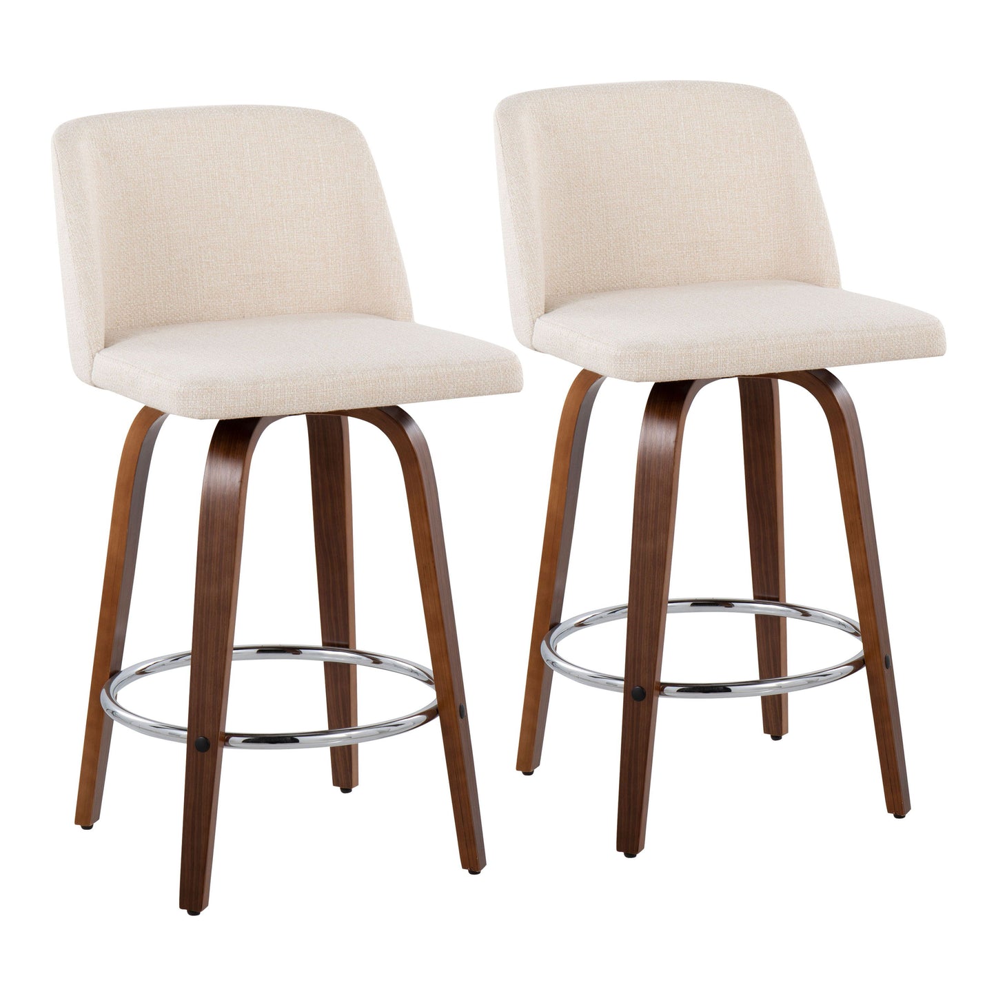 Toriano - Mid-Century Modern Fixed Height Counter Stool With Round Footrest (Set of 2)