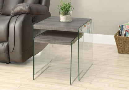 Accent Nesting Table Clear Tempered Glass For Living Room (Set of 2)