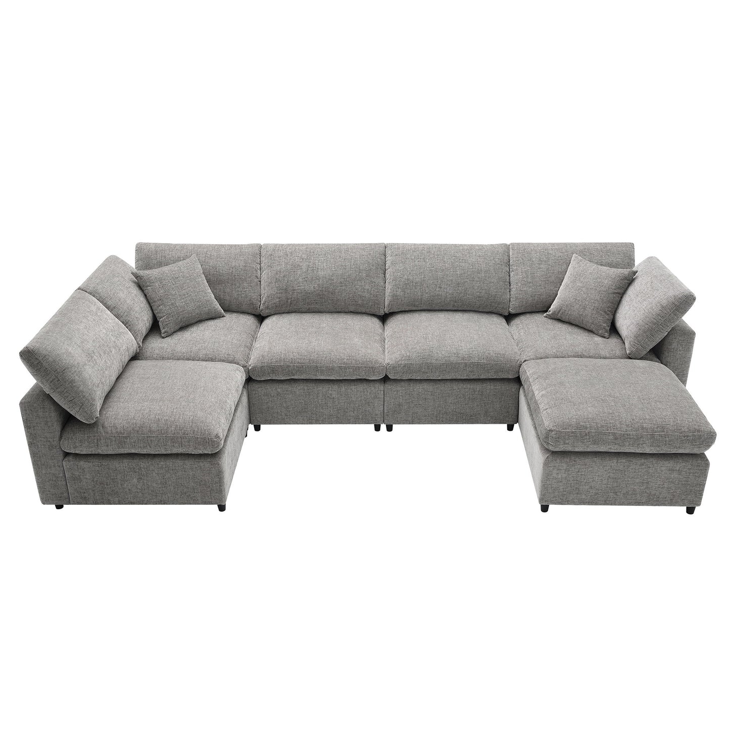 Modern Modular Cloud Sofa Bed, 6 Seat Chenille Sectional Couch Set With Ottoman, Free Combination, Convertible U Shaped Sleeper Sofa For Living Room