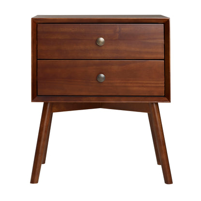 Mid-Century Modern Double Drawer Nightstand - Walnut