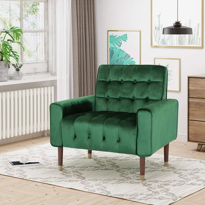 Comfy Arm Chair Tufted Back, Modern For Living Room, Bedroom And Study - Emerald