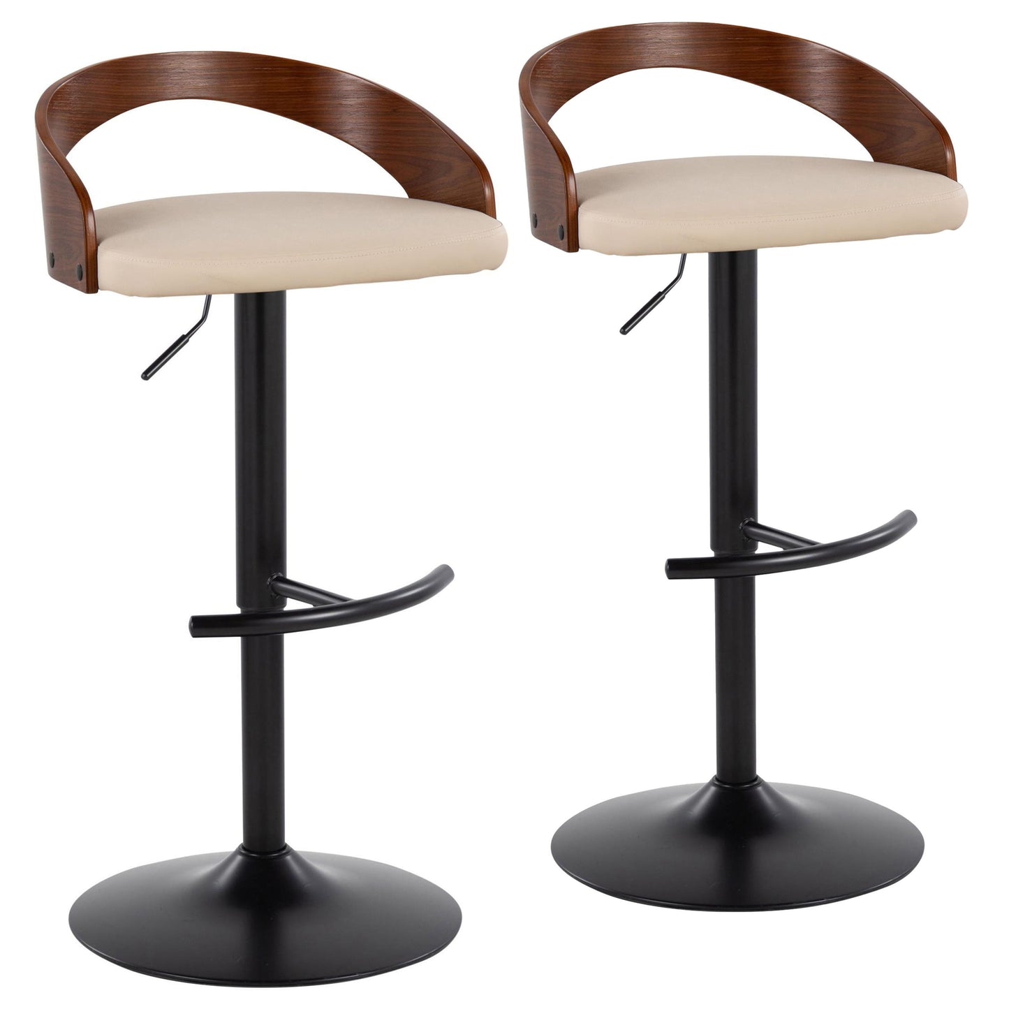 Grotto - Contemporary Adjustable Barstool With Swivel With Rounded T Footrest (Set of 2)