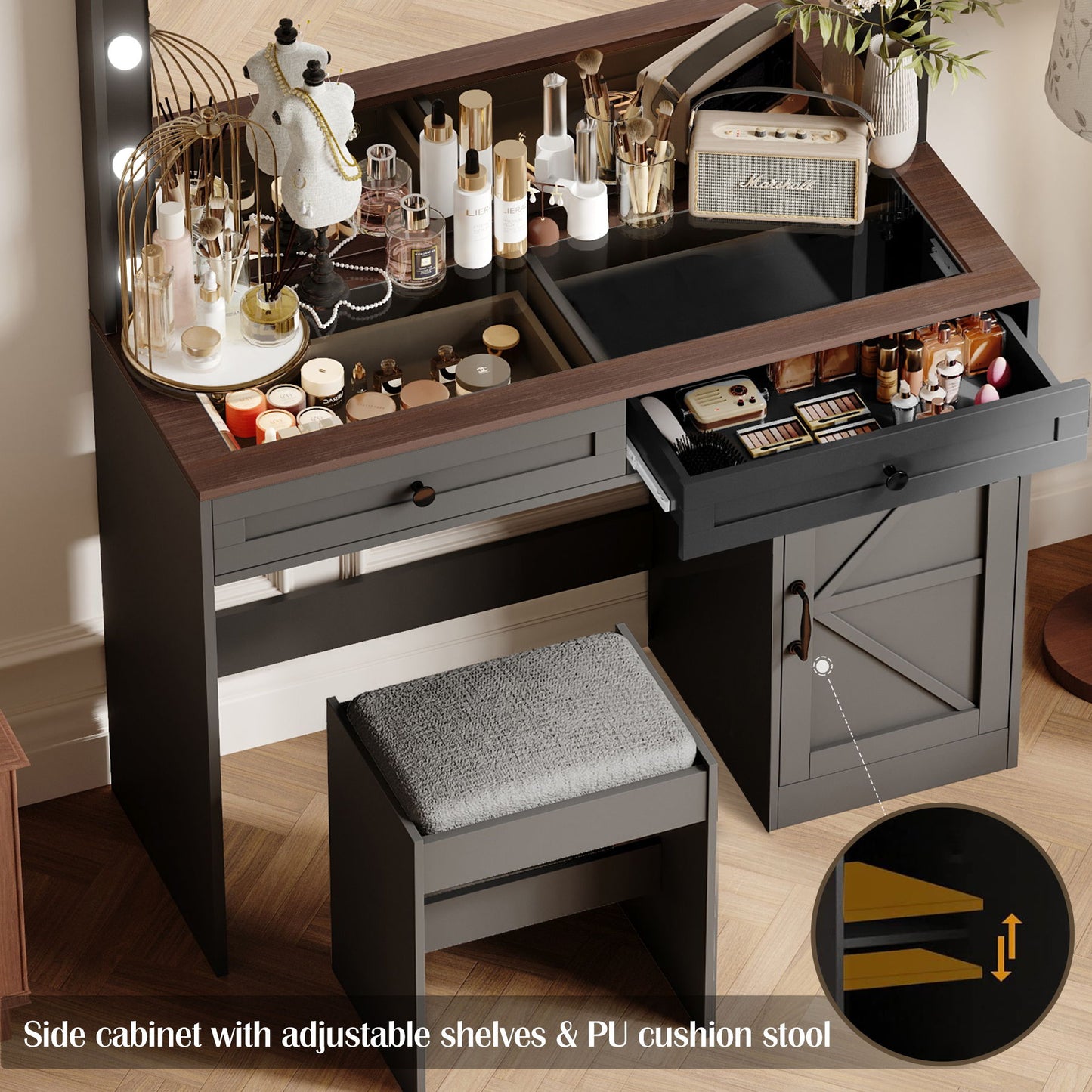 Makeup Vanity Table, Makeup Table With Large Mirror And 11 LED Light, Brightness Adjustable, Dressing Table Desk With 3 Drawers, Vanity Desk For Women (With Stool)