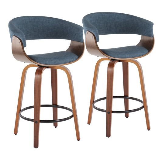 Vintage Mod - Mid Century Modern Fixed Height Counter Stool & Swivel With Round Footrest (Set of 2)