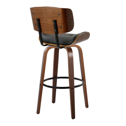 Lombardi - Mid-Century Modern Fixed Height Barstool With Swivel With Round Footrest (Set of 2)