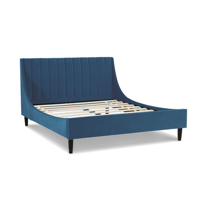 Aspen - Queen Vertical Tufted Modern Headboard Platform Bed Set - Satin Teal Blue